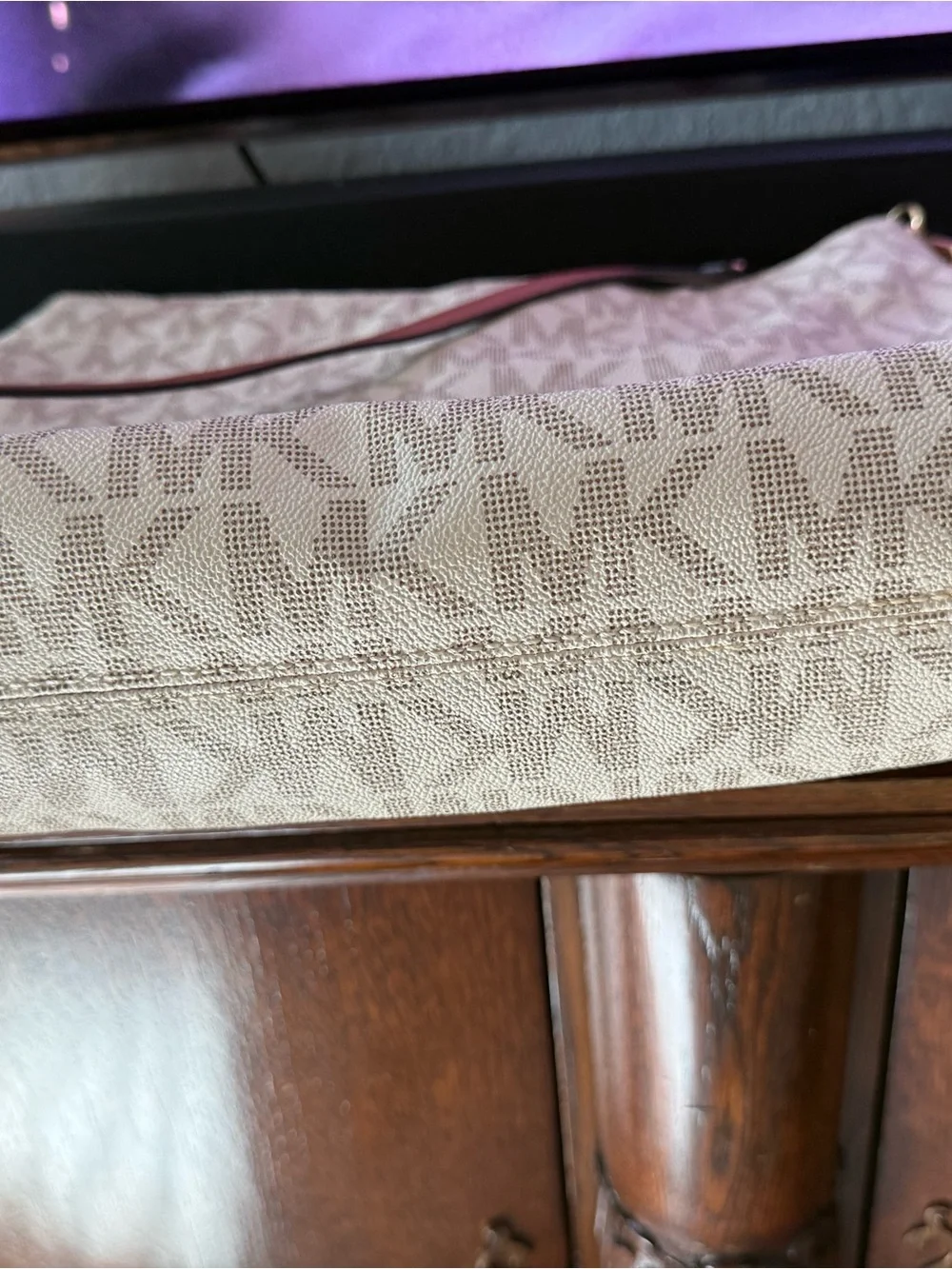 Michael Kors Cream MK Logo Shoulder Bag with Brown Trim